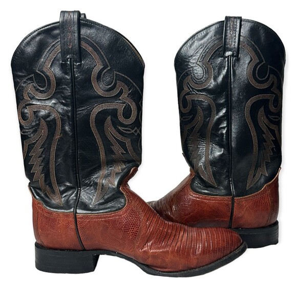 Tony Lama Exotic Lizard Western Cowboy Boots Men’s Sz 10 EE Black Brown Vintage main image 3
